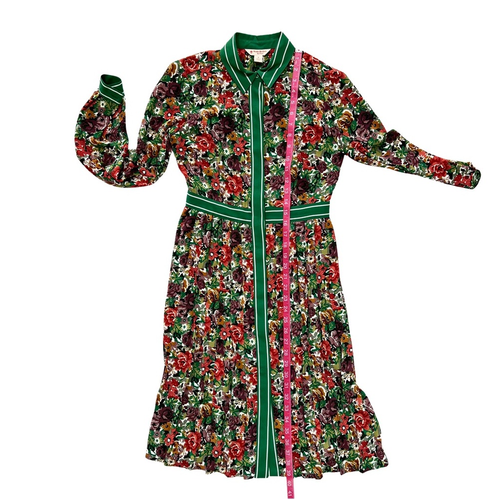 Brooks Brothers Retro Multicolor Floral Long Sleeve Dress with Green Stripe Band - Picture 8 of 12